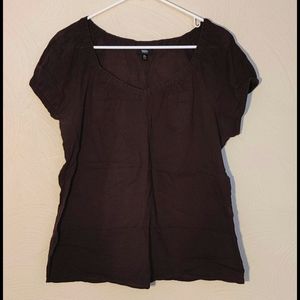 Brown Cotton V-neck Top